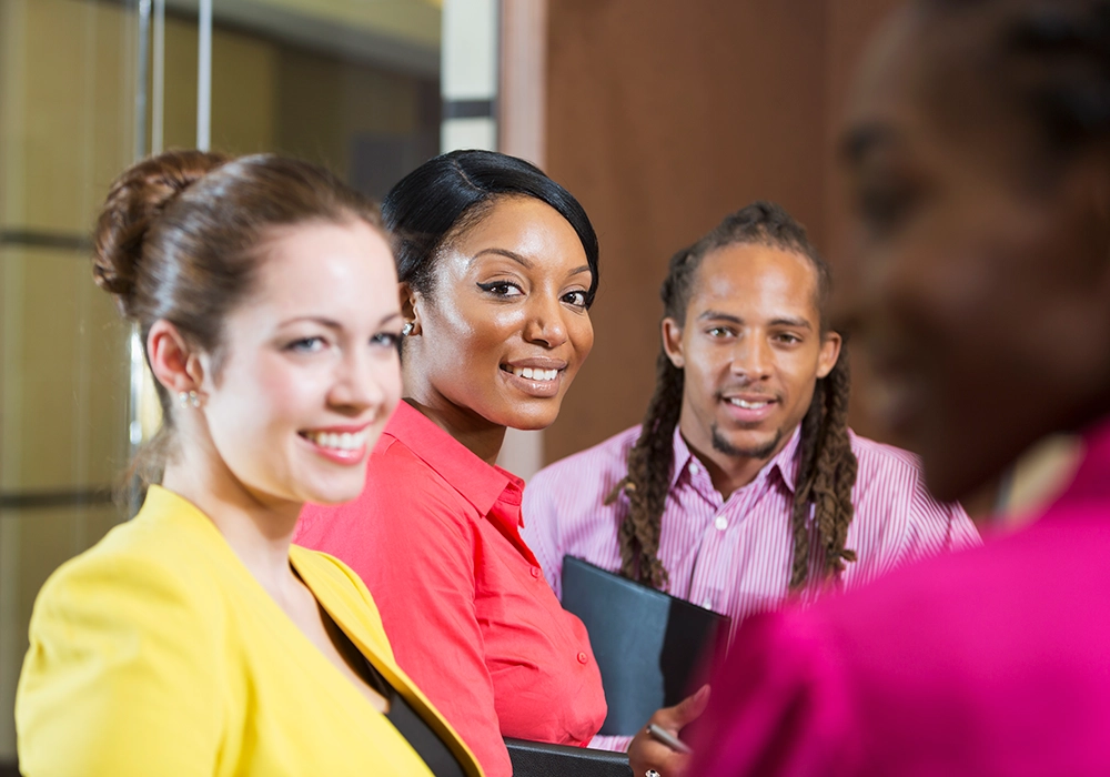 Multi-racial business people, focus on black woman